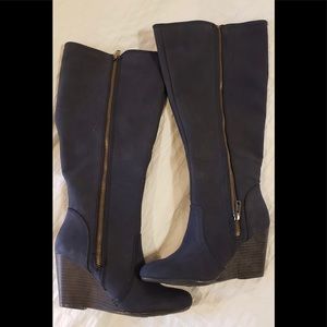 Fergalicious Blue Suede Wedge knee high boots